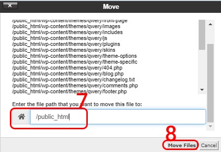 مسیر public_html و گزینه move files