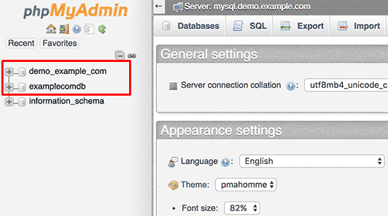 انتخاب پایگاه داده وردپرس در phpMyAdmin هاست